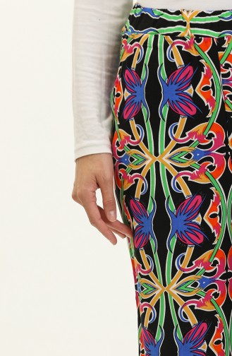 Pantalon Viscose à Motifs 0143-05 Noir Fuchsia 0143-05