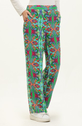 Patterned Viscose Trousers 0143-06 Green Sax 0143-06