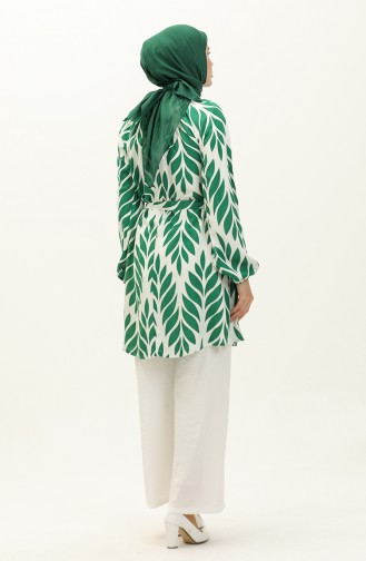 Yaprak Desenli Tunik Pantolon İkili Takım 0230-03 Yeşil Beyaz