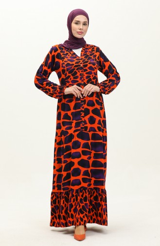 Color Garnished Viscose Dress 0146-01 Orange Purple 0146-01
