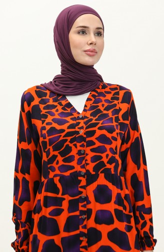 Color Garnished Viscose Dress 0146-01 Orange Purple 0146-01