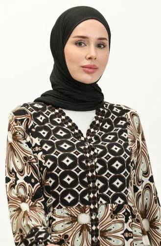 فستان فيسكوز بتصميم مورّد 0148-02 لون أسود وبني 0148-02