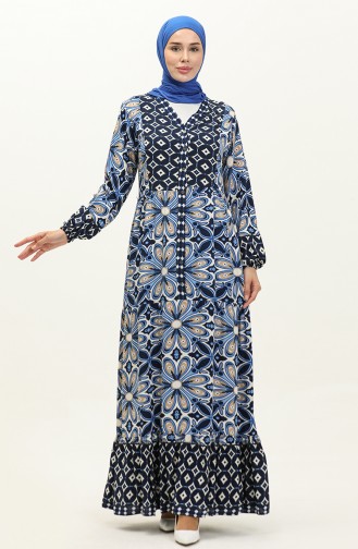 Viscose-jurk Met Bloemenpatroon 0148-03 Marineblauw Saks 0148-03