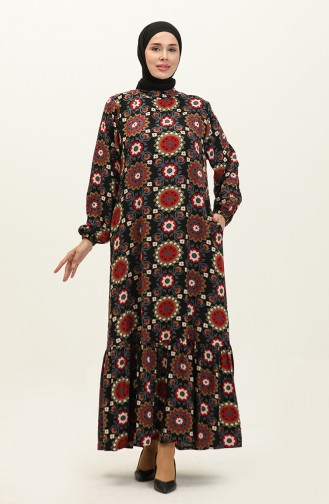 Viscose Patterned Dress 0150-04 Black Gray 0150-04