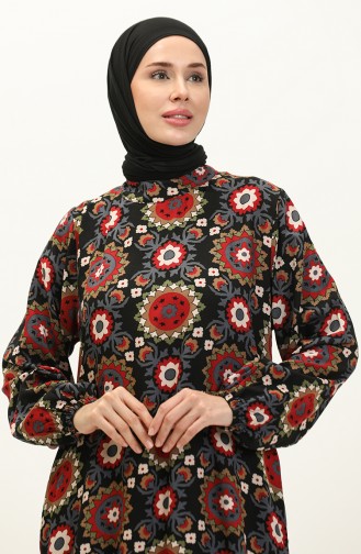 Viscose Patterned Dress 0150-04 Black Gray 0150-04
