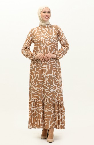 Patterned Viscose Dress 0151-02 Mink 0151-02