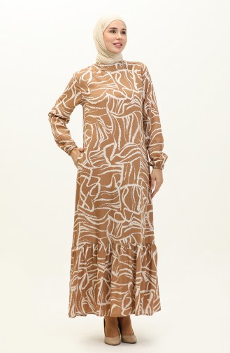 Patterned Viscose Dress 0151-02 Mink 0151-02