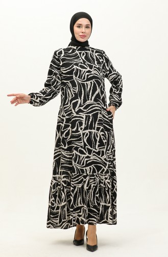 Viscose-jurk Met Patroon 0151-03 Zwart 0151-03