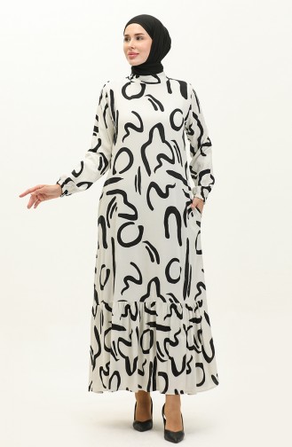 Patterned Viscose Dress 0228-03 white Black 0228-03