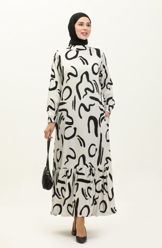 Patterned Viscose Dress 0228-03 white Black 0228-03