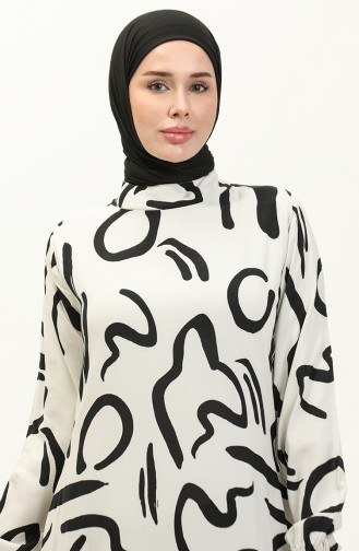 Patterned Viscose Dress 0228-03 white Black 0228-03