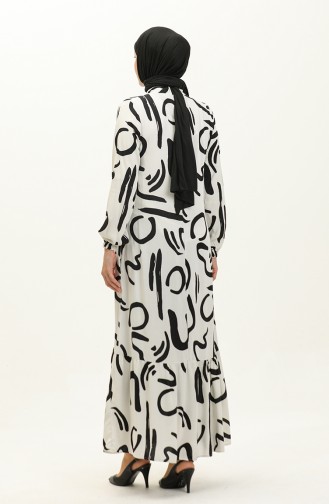 فستان فيسكوز منقوش 0228-03 أسود أبيض 0228-03