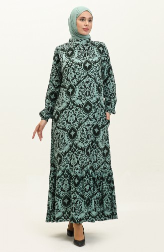 Patterned Viscose Dress 0235-03 Green 0235-03