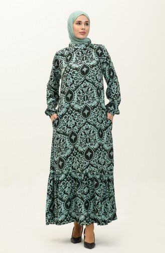 Patterned Viscose Dress 0235-03 Green 0235-03