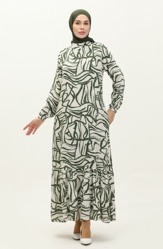 Viscose-jurk Met Patroon En Plooirok 0236-01 Kaki 0236-01