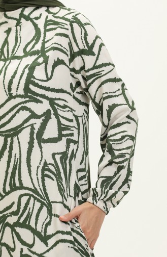 Patterned Shirred Skirt Viscose Dress 0236-01 Khaki 0236-01