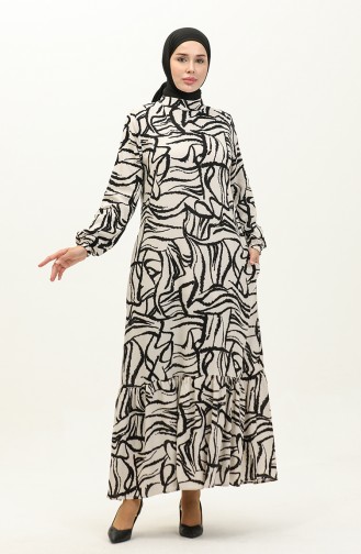 Viscose-jurk Met Patroon En Plooirok 0236-02 Zwart 0236-02