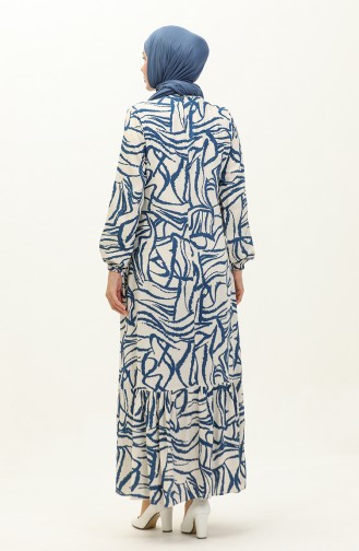 فستان فيسكوز مُطبع مع تنورة مُجمعة 0236-04 لون كحلي 0236-04