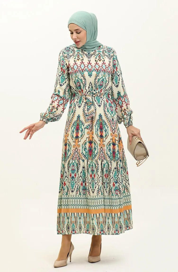 Robe Viscose à Motifs 0237-01 Beige 0237-01
