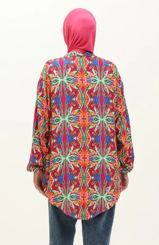 Patterned Viscose Tunic 0142-03 Fuchsia Green 0142-03