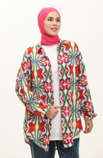 Patterned Viscose Tunic 0142-04 white Fuchsia 0142-04