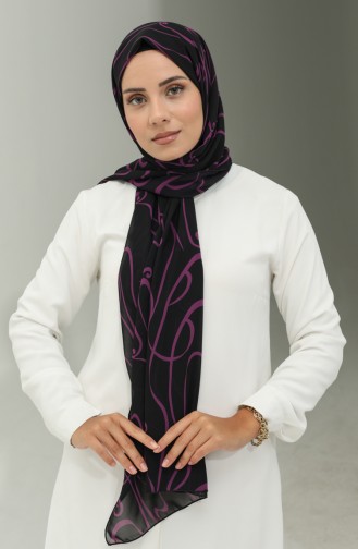 Aymina Silk Chiffon Shawl 8012-16 Black Purple 8012-16