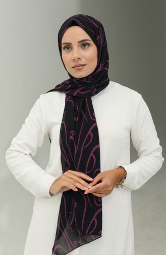 Aymina Zijden Chiffon Sjaal 8012-16 Zwart Paars 8012-16