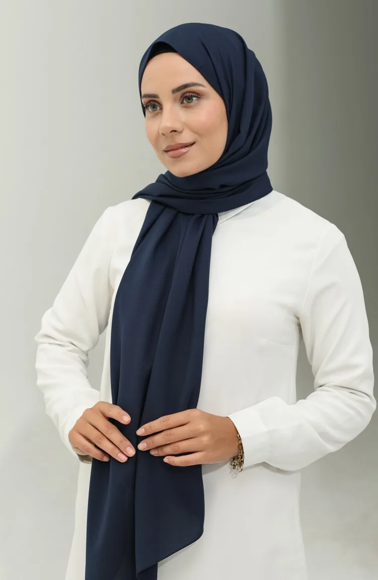 المدينة المنورة شال حرير بتصميم سادة 2027-22 لون كحلي 2027-22