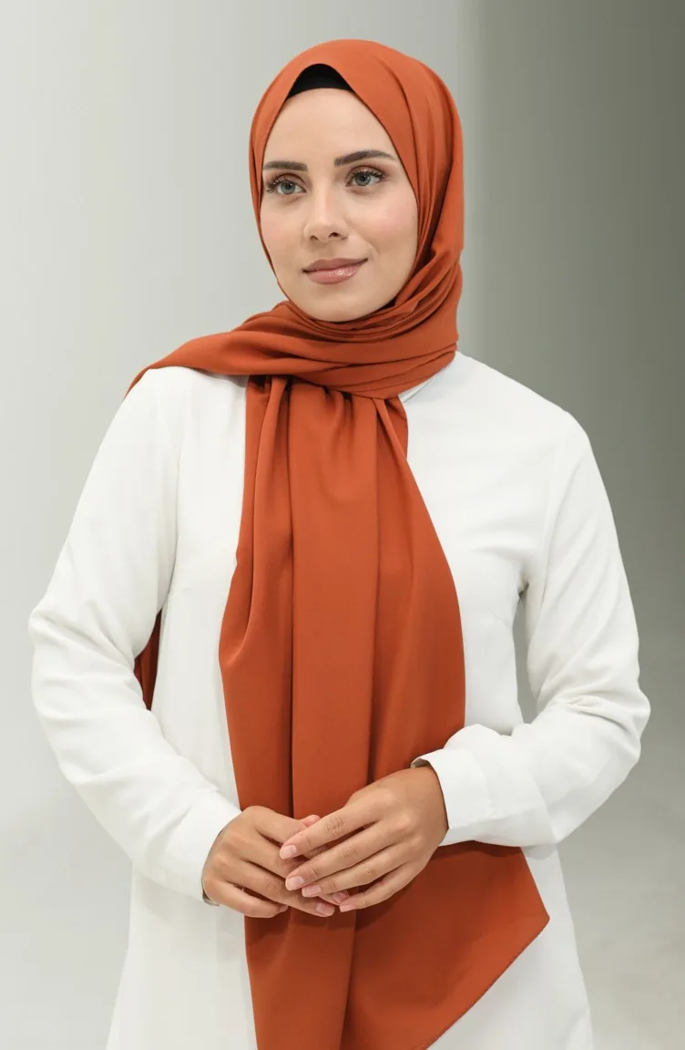 المدينة المنورة شال حرير سادة 2027-29 لون قرميدي 2027-29