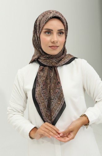 Karaca-patroon Chiffon Sjaal 81020-12 Zwartbruin 81020-12