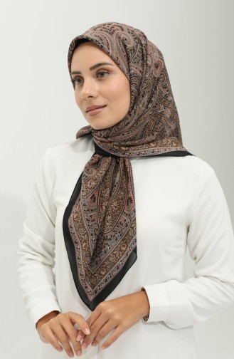 Karaca-patroon Chiffon Sjaal 81020-12 Zwartbruin 81020-12