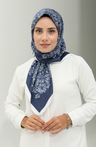 Karaca-patroon Sjaal 81021-13 Wit Marineblauw 81021-13