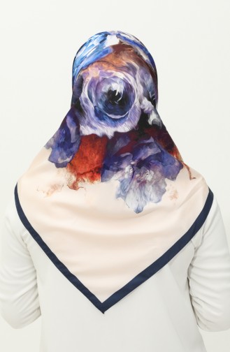Karaca Patterned Scarf 81026-06 Powder Dark Blue 81026-06