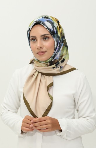 Karaca Patterned Scarf 81026-09 Oil Green Honey Foam 81026-09