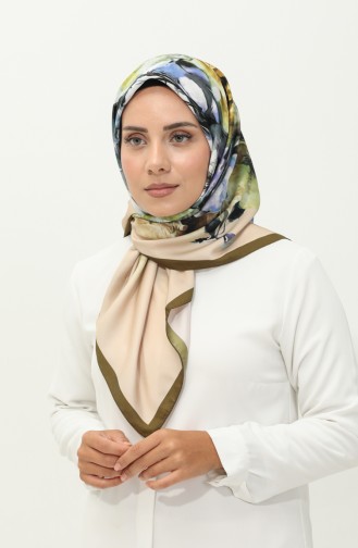 Karaca Patterned Scarf 81026-09 Oil Green Honey Foam 81026-09