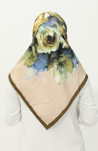 Karaca Patterned Scarf 81026-09 Oil Green Honey Foam 81026-09