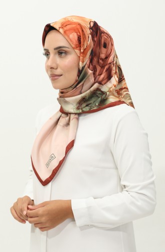 إيشارب منقوش كاراجا  81027-02 قرميدي سلموني 81027-02