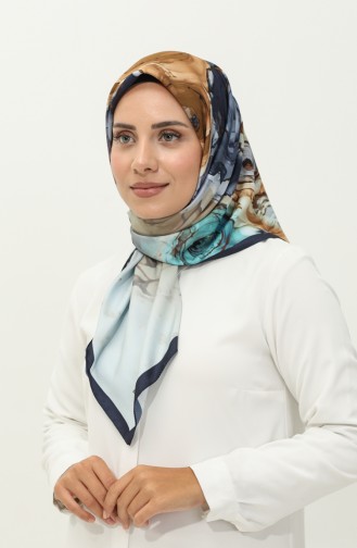 Karaca Desenli Eşarp 81027-08 Lacivert Kahverengi