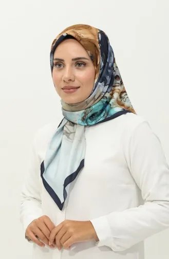 Karaca Patterned Scarf 81027-08 Navy Blue Brown 81027-08
