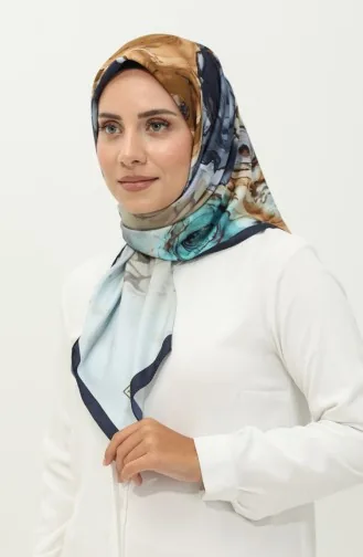 Karaca Patterned Scarf 81027-08 Navy Blue Brown 81027-08