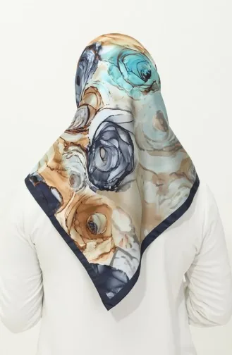 Karaca Patterned Scarf 81027-08 Navy Blue Brown 81027-08