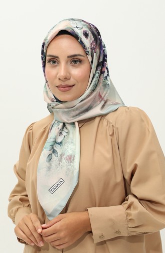 Karaca Desenli Twill Eşarp 81030-13 Mint Yeşili Mor