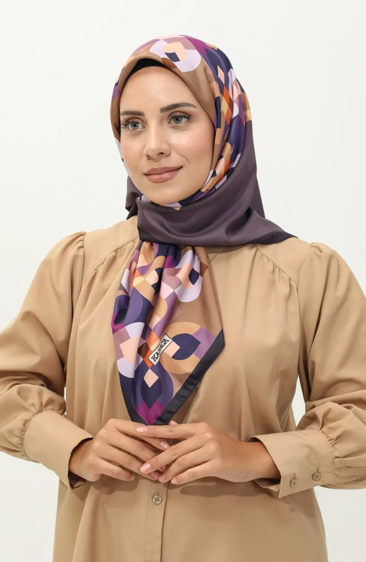 Karaca Gemusterter Twill-Schal 81031-08 Lila Gold 81031-08