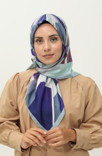 Karaca Desenli Twill Eşarp 81032-10 Mavi Su Yeşili