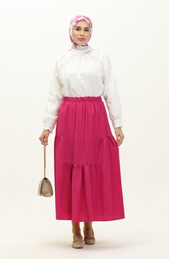 Elastic waist Shirred Skirt 0144-01 Fuchsia 0144-01