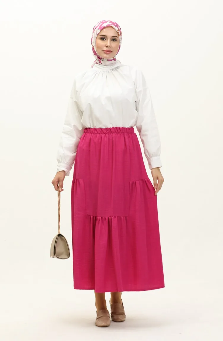 Elastic waist Shirred Skirt 0144-01 Fuchsia 0144-01