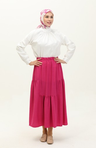 Elastic waist Shirred Skirt 0144-01 Fuchsia 0144-01