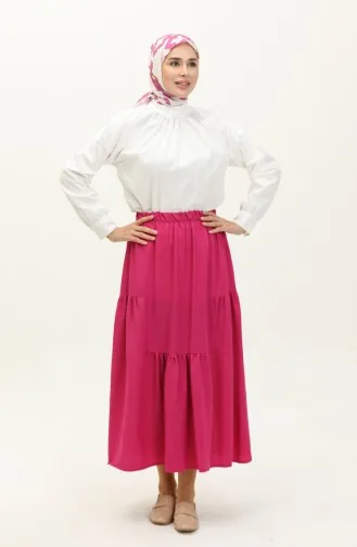 Elastic waist Shirred Skirt 0144-01 Fuchsia 0144-01