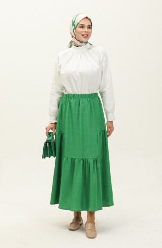 Elastic waist Shirred Skirt 0144-02 Green 0144-02