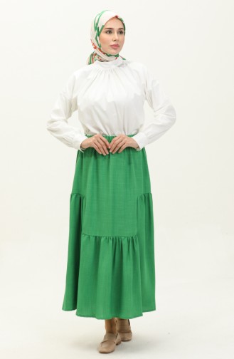 Elastic waist Shirred Skirt 0144-02 Green 0144-02